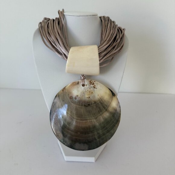 Multi-Strand Cord Large Shell Pendant Necklace t Adjustable Length - Picture 1 of 4